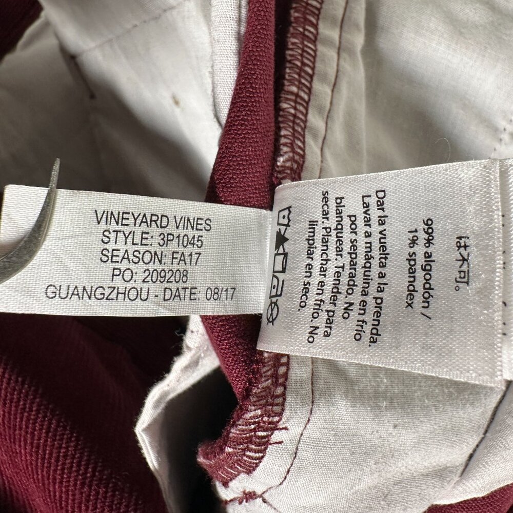 Vineyard Vines Pants Boys Size 18 Burgundy Corduroy Straight Legs Cotton Blend - Picture 10 of 12